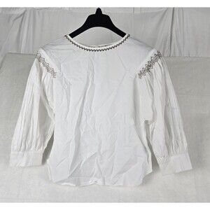 Madewell Embroidered Poplin Balloon-Sleeve Top Women Medium White Cotton Boho